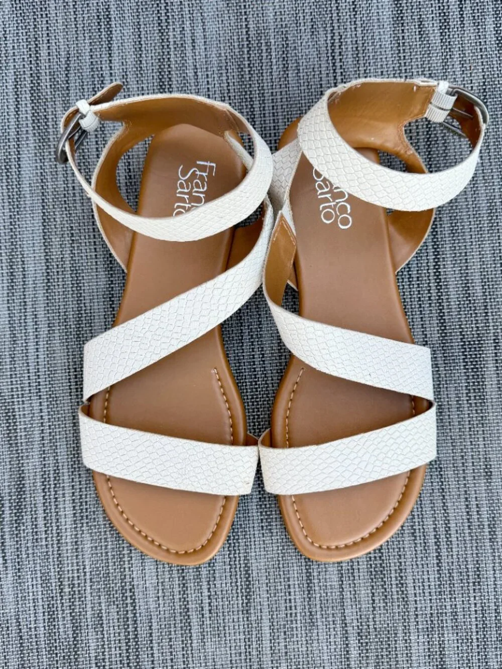 Franco Sarto Gustar Sandals Cream Reptile Leather Sz 9m Ankle Strap Buckle